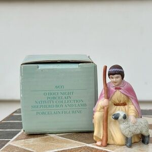 Vintage Avon 1989 O Holy Night Nativity Set Shepherd Boy & Lamb Christmas Decor